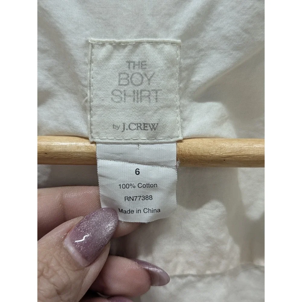 Boho Coastal Grandma Cream Sequin‎ J.Crew Boy Shirt Button Up Cotton Size 6